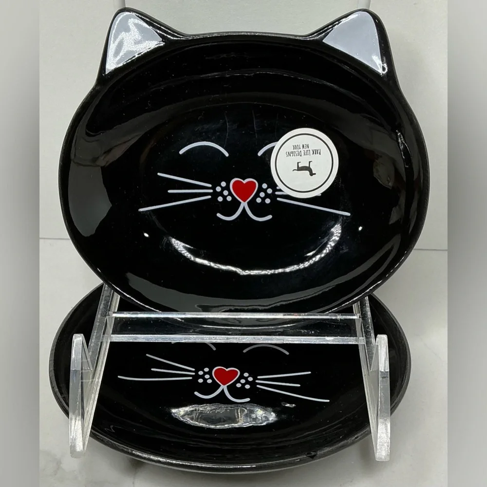 2 Park Life Designs~Black Oscar Cat Dish~Cat Shaped Food, Water, Trinket Dish